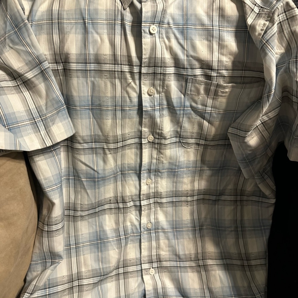 George Light Blue & White Plaid Short-Sleeve Button-Down Shirt